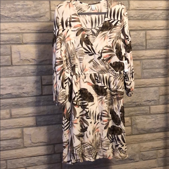 Neutral tone tropical long sleeve dress - Picture 1 of 1